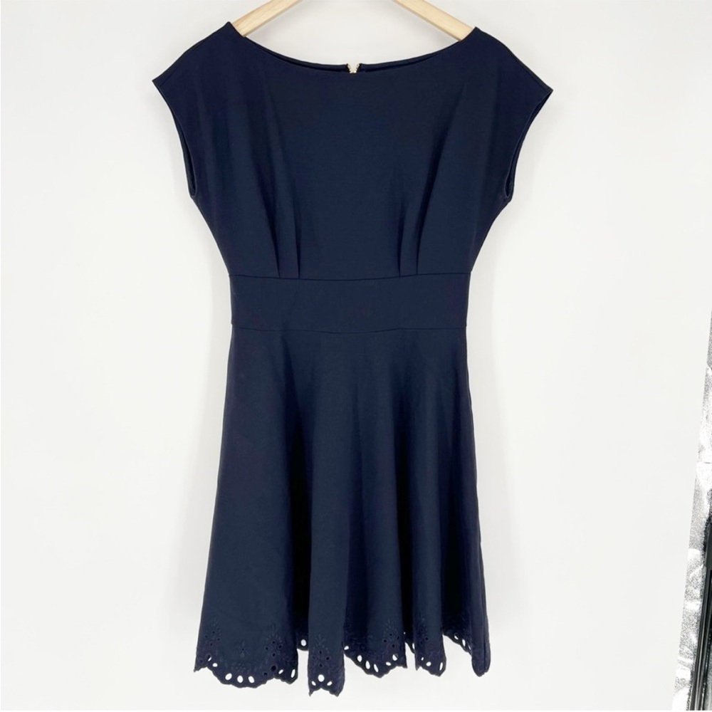 Kate Spade Fiorella Eyelet Dress Deep Navy Embroidered Scalloped Hem‎ Small
